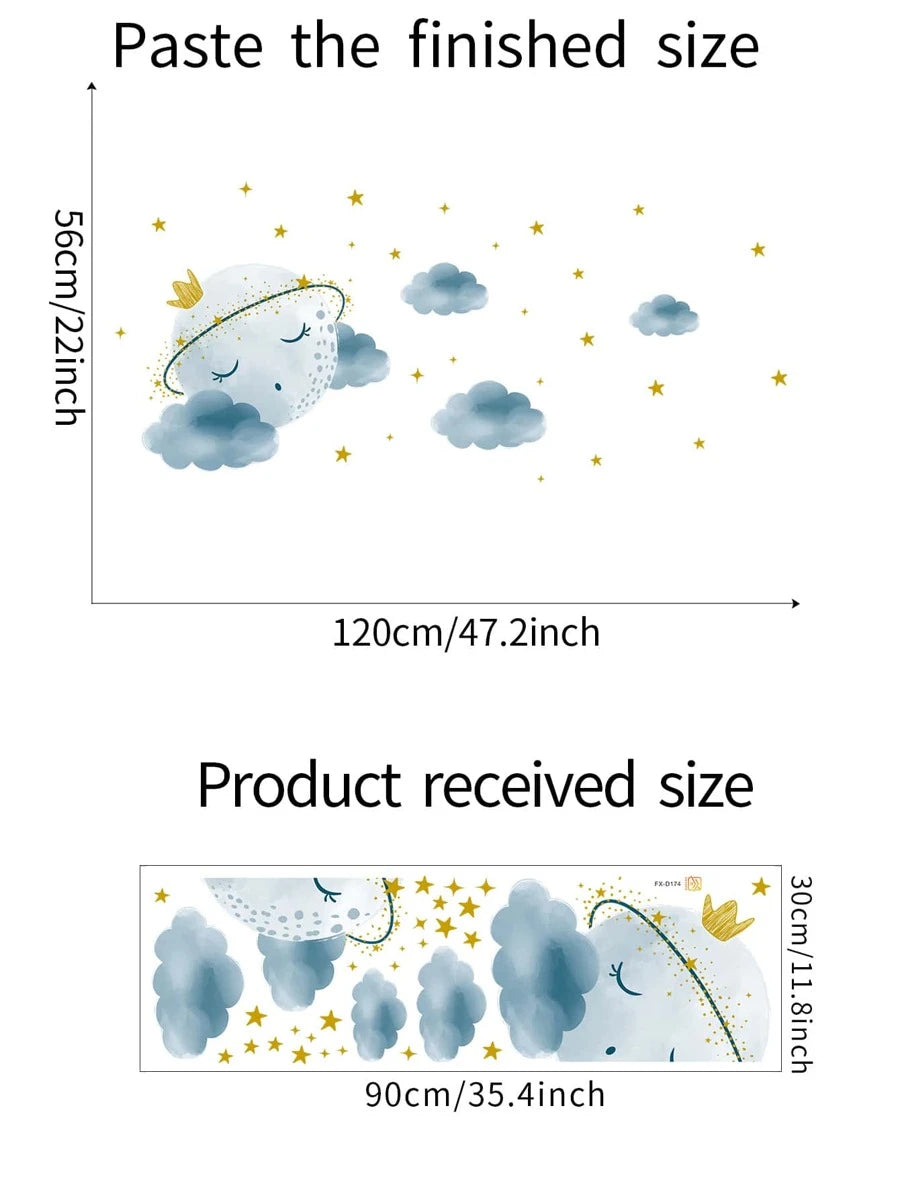 Blue Clouds & Moon and Gold Stars Wall Sticker