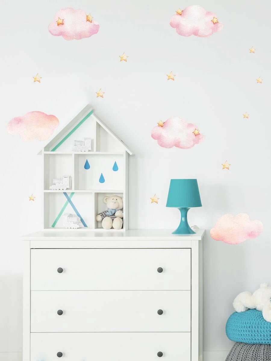 Pink Cloud & Gold Stars Wall Sticker