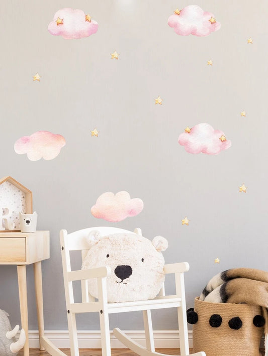 Pink Cloud & Gold Stars Wall Sticker